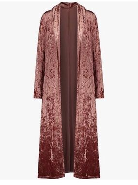 Velvet Long Open Front Robe - Blush Pink